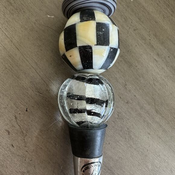 Unique Mixed Wine Bottle Stopper Silver Tone Glass Check Heavy Tall - Picture 7 of 9